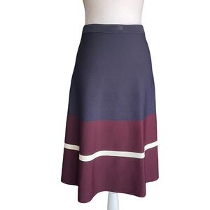 Chelsea & Theodore Navy Burgundy and White Colorblock A-Line Skirt Size Medium